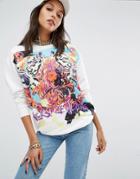 Versace Jeans Longline Sweatshirt Sweater In Graffiti Print - Multi