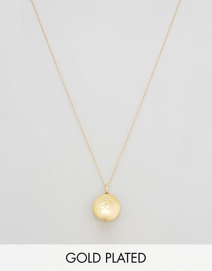 Carrie Elizabeth 14k Gold Vermeil Engraved B Initial Locket With Diamond Detail Locket - Gold