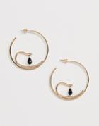 Asos Design Hoop Earrings In Snake Design With Tiny Stone Drop In Gold Tone - Gold