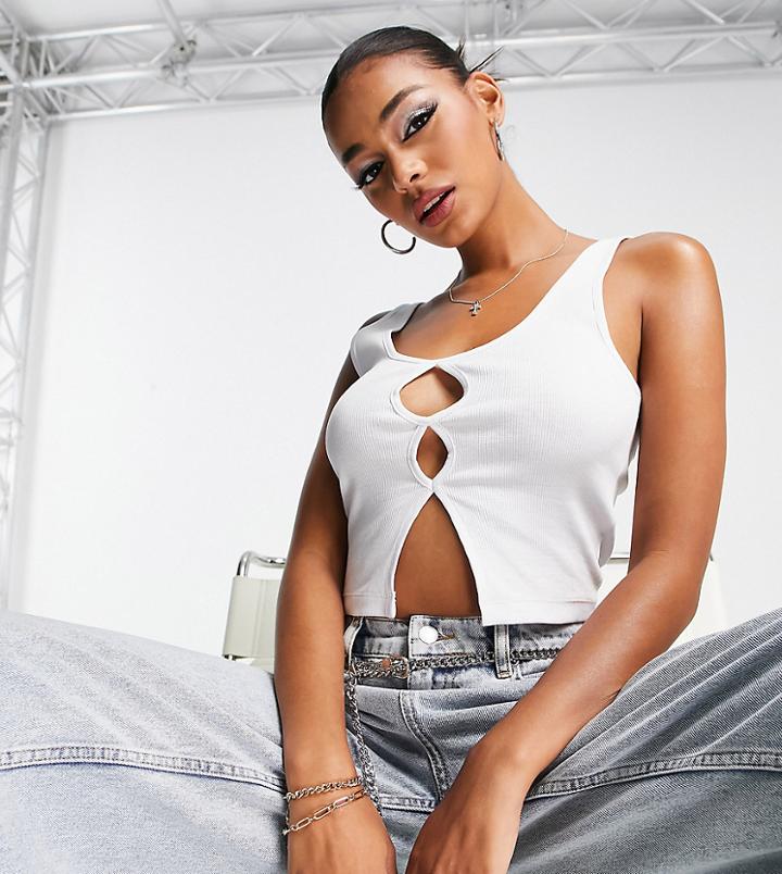 Asyou Cut Out Split Hem Tank Top In White