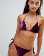 Asos Design Mix And Match Velvet Tie Side Bikini Bottom-purple