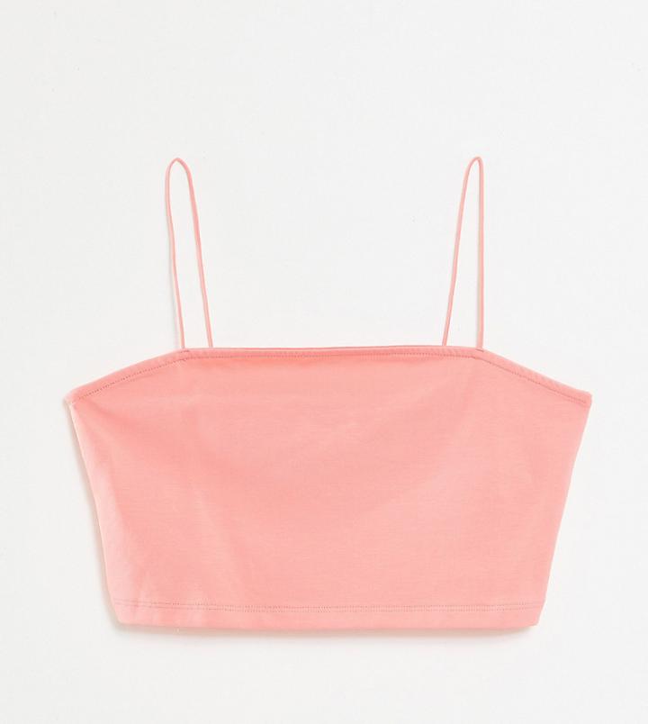 Asos Design Petite Ultimate Crop Bandeau With Skinny Straps In Coral-pink