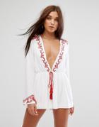 Missguided Embroidered Plunge Romper - White