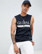 Boohooman Tank With Global Print In Black - Black