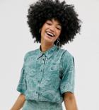 Monki Two-piece Cloud Print Oversized Shirt With Short Sleeves In Turquoise - Green