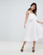 Asos Design Double Layer Pleated Cami Midi Dress - White