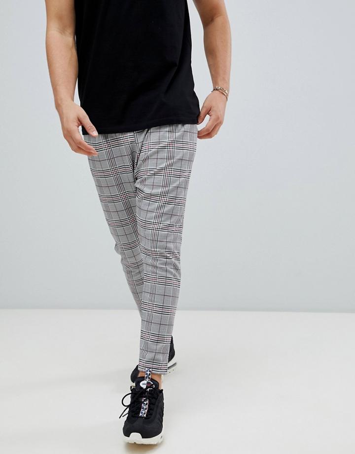 Boohooman Smart Joggers In Gray Check - Gray