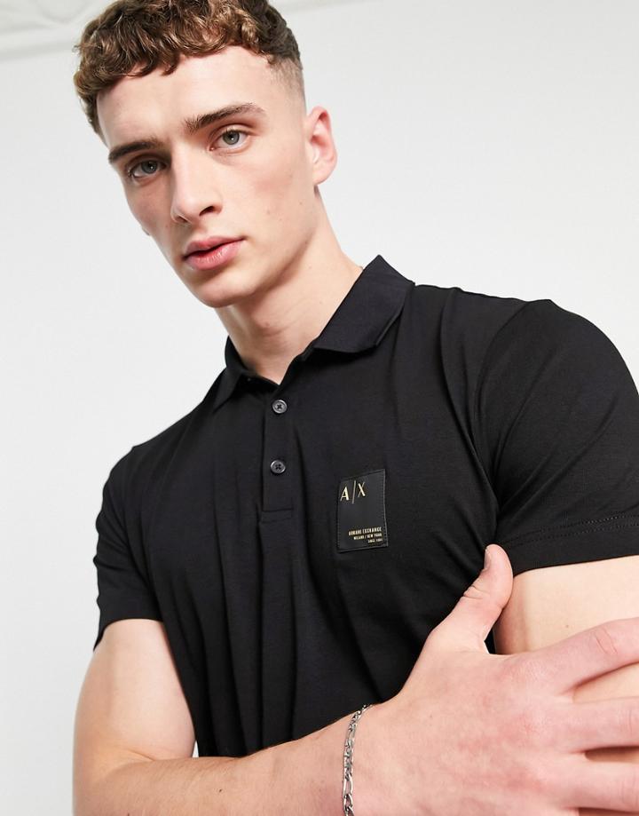 Armani Exchange Patch Logo Polo In Black