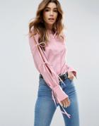Asos Blouse With Tie Detail Sleeves - Pink
