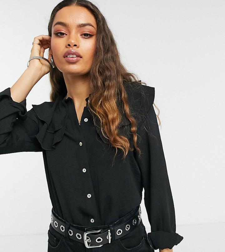 Vero Moda Petite Blouse With Prairie Collar In Black
