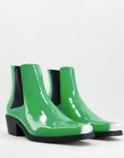 Asos Design Cuban Chelsea Boot In Bright Green Patent Faux Leather