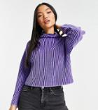 Asos Design Petite High Neck Sweater With Contrast Rib In Purple