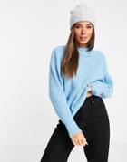 Asos Design Crew Neck Sweater In Fluffy Yarn In Blue-blues