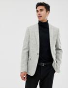 Asos Slim Suit Jacket In 100% Wool Harris Tweed In Light Gray