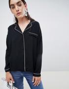 Asos Design Pyjama Style Shirt With Piping - Black