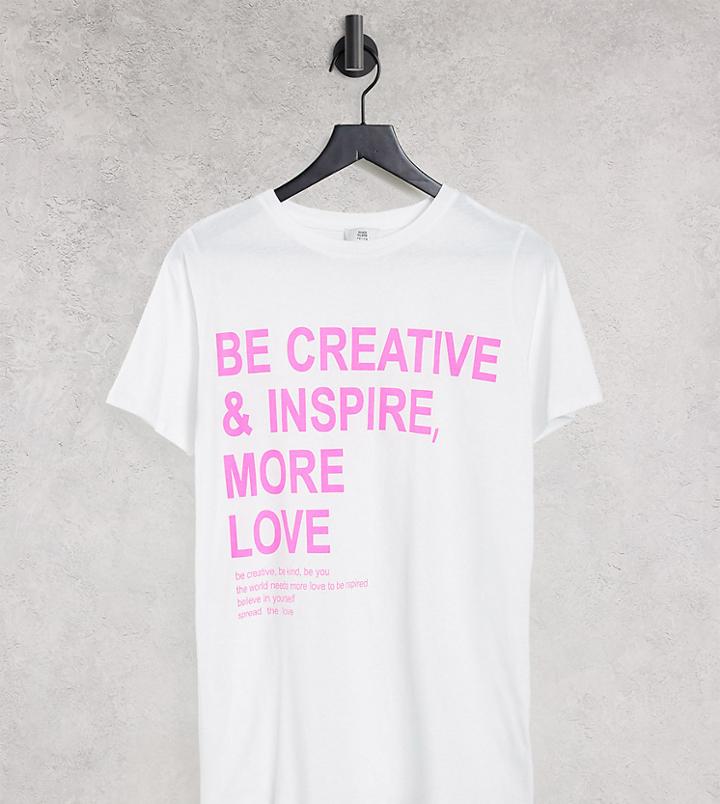 River Island Petite Be Creative Slogan Oversized Jumbo T-shirt In White