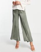 Sndys Rising Satin Wide Leg Pants In Olive-green