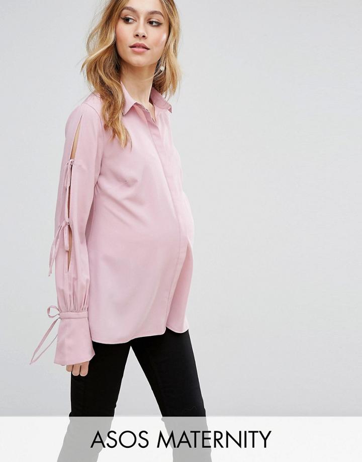 Asos Maternity Blouse With Tie Detail Sleeves - Pink