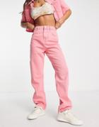 Miss Selfridge High Rise Relaxed Dad Jeans In Pink