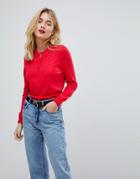 Vero Moda Knitted Top With Collar Detail - Red