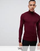 Gianni Feraud Tall Premium Muscle Fit Stretch Roll Neck Fine Gauge Sweater - Red