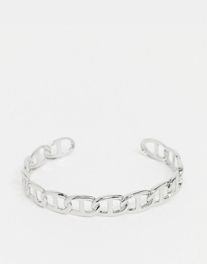 Asos Design Cuff Bracelet In Chain Design In Silver Tone