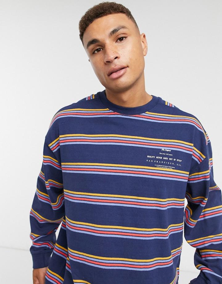 Levi's Authentic Logo Striped Oversized Long Sleeve Top In Dress Blues Navy