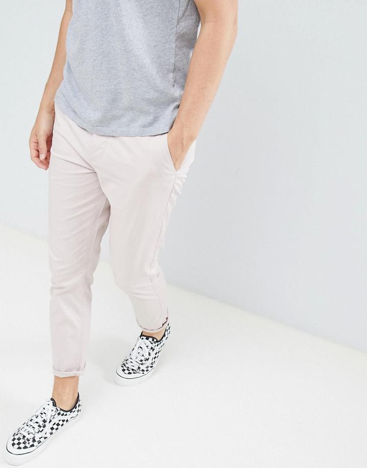 Asos Design Slim Cropped Chinos In Ice Pink - Pink