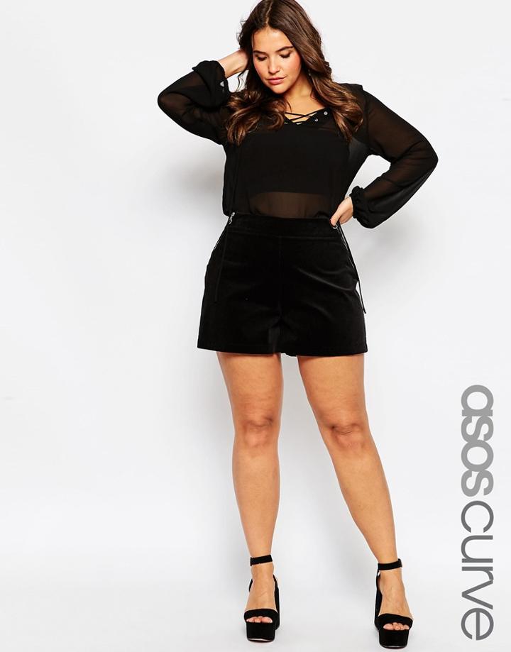 Asos Curve Cord Shorts With Zip Pocket Detail - Black