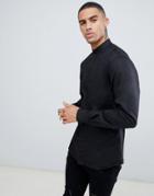 Twisted Tailor Shirt In Black With Grandad Collar - Black