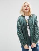 Asos Luxe Bomber Jacket In Satin - Green