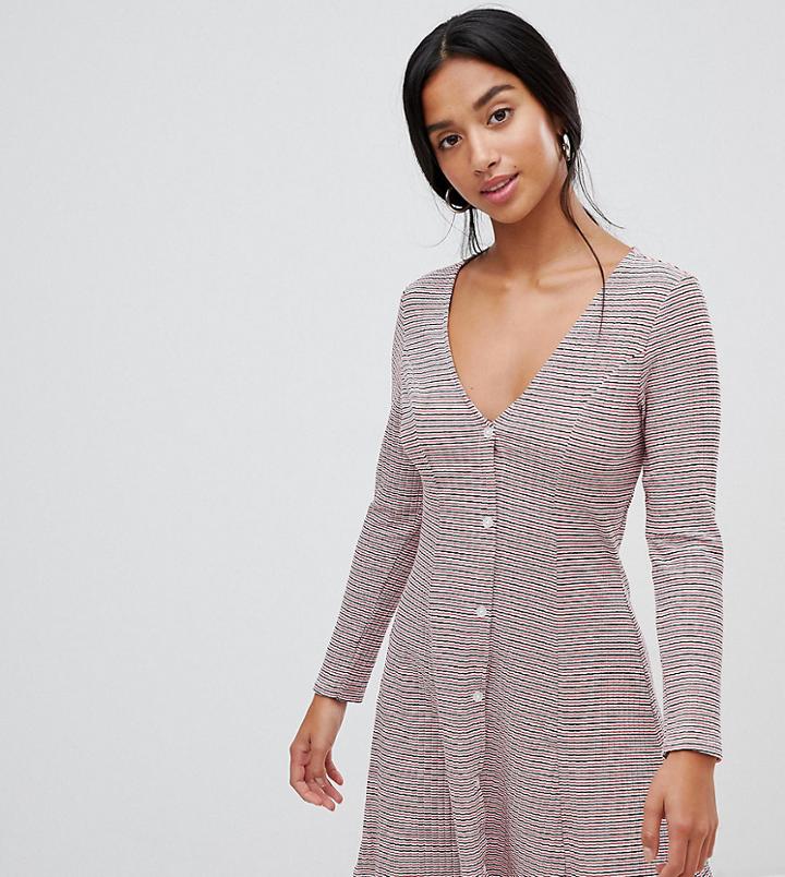 Asos Design Petite Button Through Rib Tea Dress In Stripe - Multi