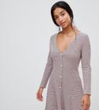 Asos Design Petite Button Through Rib Tea Dress In Stripe - Multi