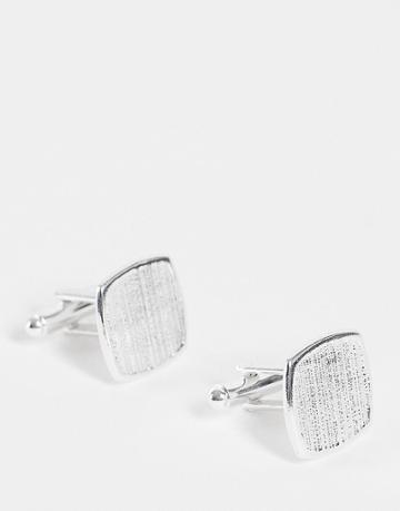 Asos Design Wedding Cufflinks With Beveled Detail In Silver Tone