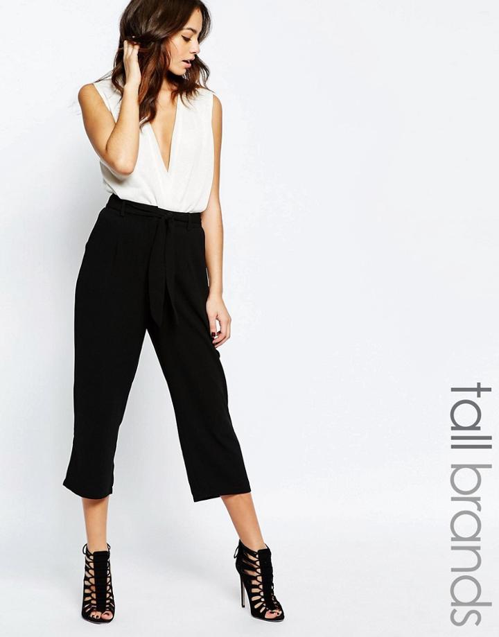 New Look Tall Crepe Tie Waist Culottes - Black