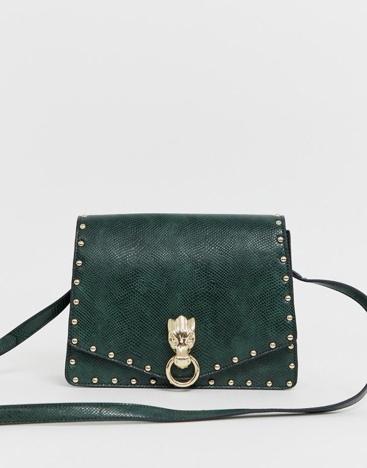 Asos Design Hardware Satchel With Stud Detail-green