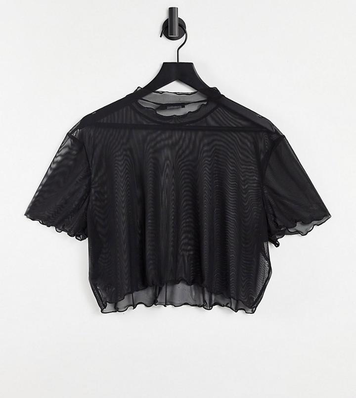I Saw It First Plus Cropped Sheer Frilly Hem Top In Black