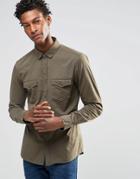 Asos Skinny Western Shirt In Khaki With Long Sleeves - Khaki