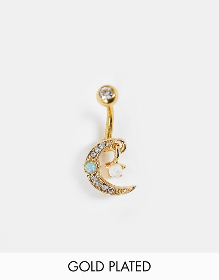 Kingsley Ryan Stainless Steel Gold Plated Moon Charm Belly Bar