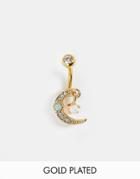 Kingsley Ryan Stainless Steel Gold Plated Moon Charm Belly Bar