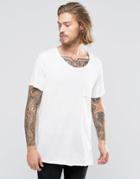 Asos Super Longline T-shirt In Soft Textured Fabric With Raw Edges And Pocket - Off White