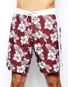 Asos Swim Short In Long Length With Hibiscus Print