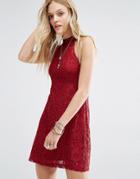 Abercrombie & Fitch Lace Halterneck Mini Dress - Red