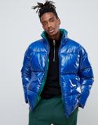 Asos Design Puffer Jacket In High Shine In Colbalt - Blue