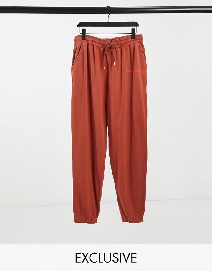 Reclaimed Vintage Inspired Unisex Sweatpants With Logo In Burgundy
