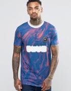 Asos Longline Printed T-shirt In Blue - Blue