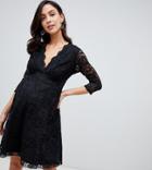 Flounce London Maternity Lace Dress With 3/4 Sleeve In Black