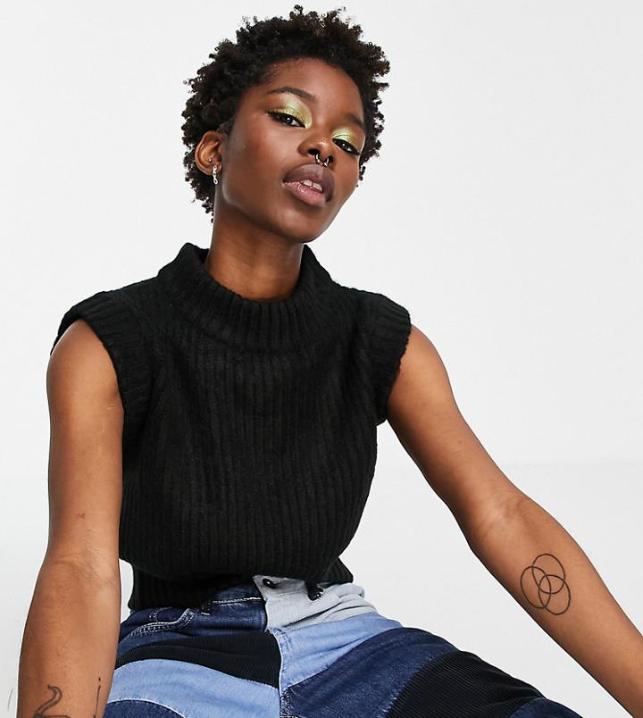 Collusion Knitted Ribbed Sleeveless Tank In Black