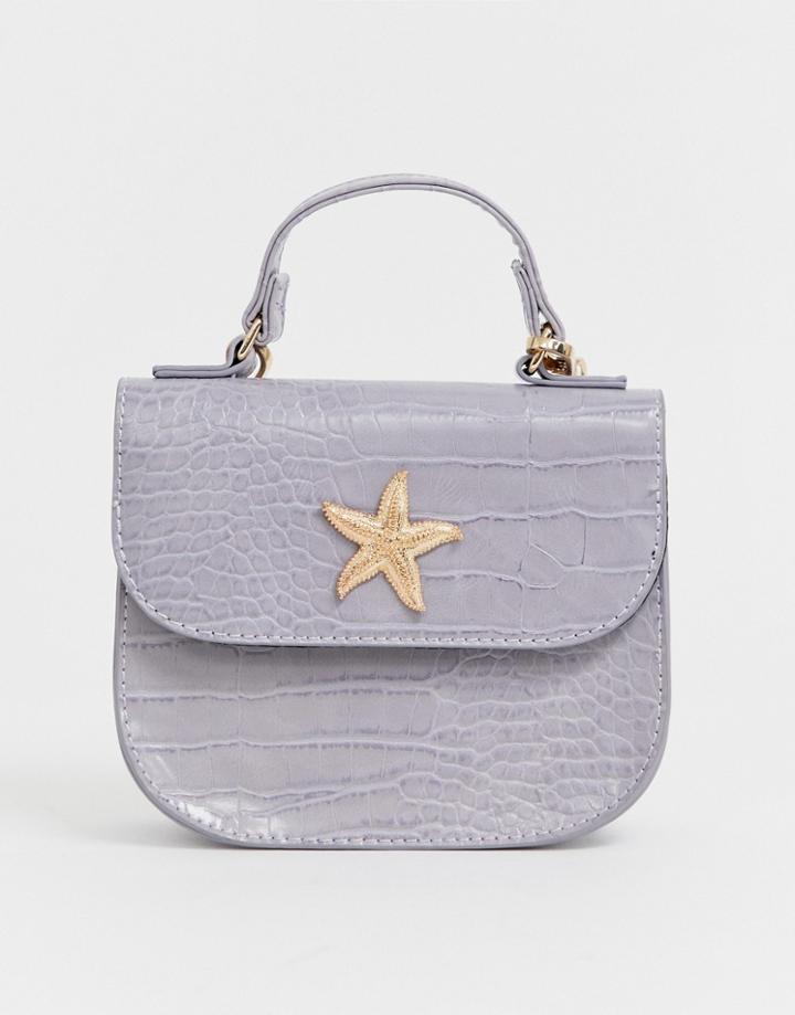 Asos Design Croc Cross Body Bag Starfish Detail-purple
