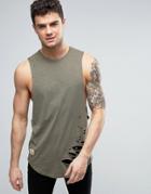 Siksilk Tank In Khaki With Distressing - Green